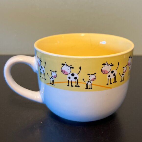 Set of 2 COW and SHEEP Oversized Wide-Mouth Ceramic Mugs / Bowls ~ Farm Animals - Picture 5 of 13